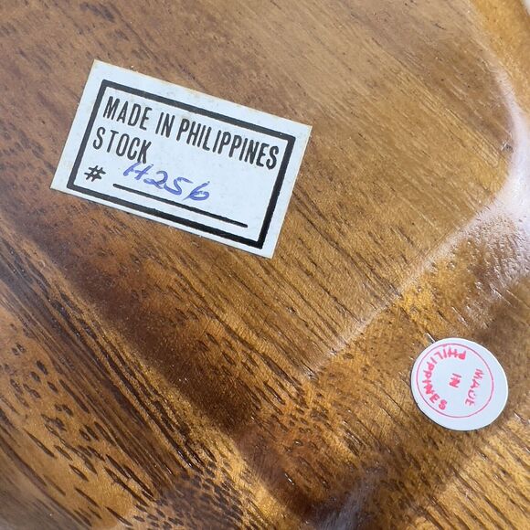 Monkey Pod Wood Basket‎ Bowl With Serving Spoons Hand Carved Scalloped Seashell - Picture 7 of 13